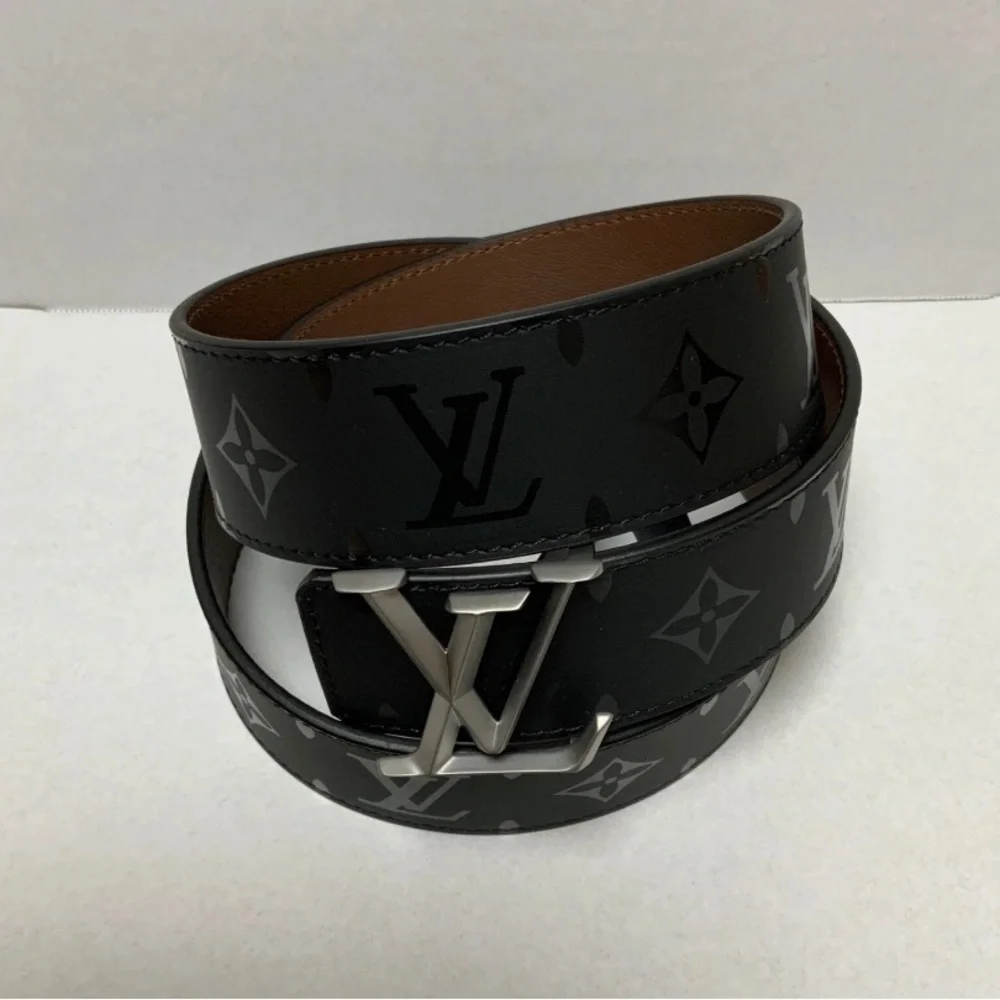 Louis Vuitton Black Monogram Leather Belt with Silver LV Buckle
